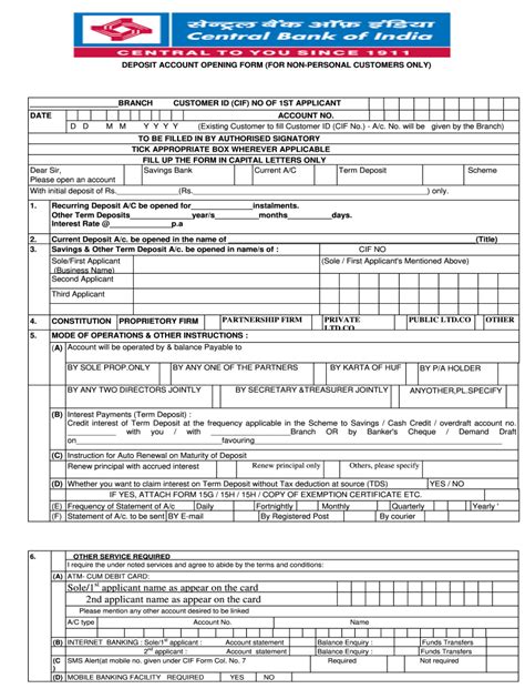 Form for Online Account Opening .